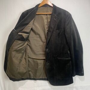 Kansai Yamamoto Mens Olive Green Faux Suede Two Button Blazer Jacket Size L